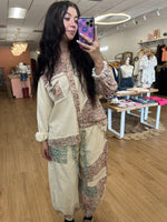 Boho Floral Balloon Sleeve Shacket: Oatmeal