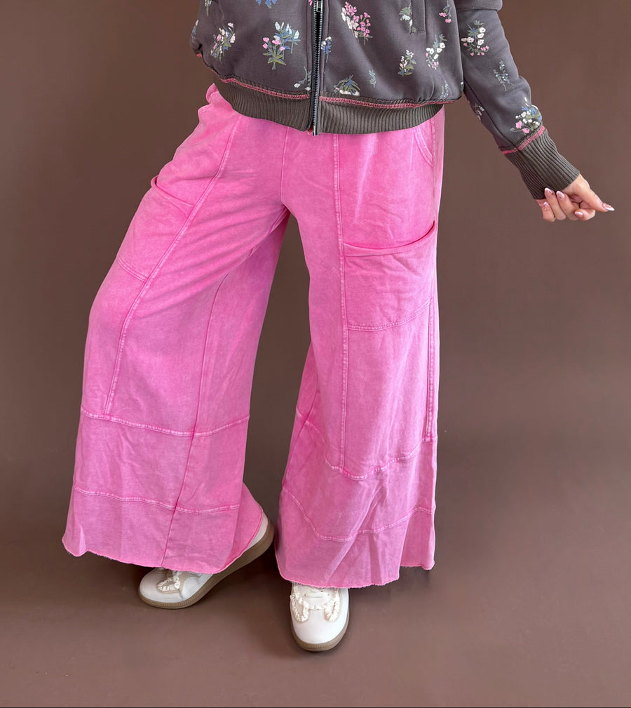 Rose Mist Mineral Wash Wide Leg Pants