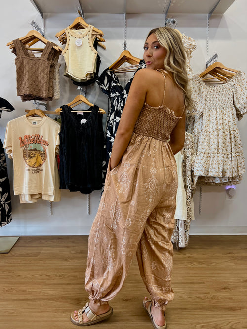 Caramel Maiden Smocked Harem Jumpsuit