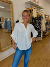 Ruffled and Pleated Bell Sleeve Blouse