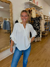 Ruffled and Pleated Bell Sleeve Blouse