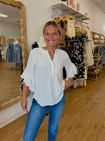 Ruffled and Pleated Bell Sleeve Blouse