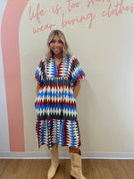 Diamond Striped Midi With Beaded Tie