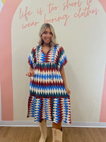 Diamond Striped Midi With Beaded Tie
