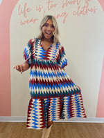 Diamond Striped Midi With Beaded Tie