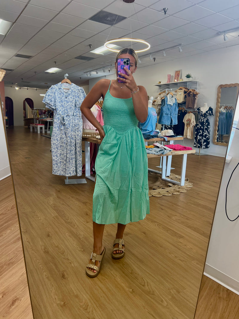 Smocked Casual Dress with Slit