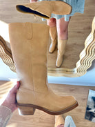 Frye Boot Dupe, Tan boots, calf height boot, elevated shoes, shoe fashion 