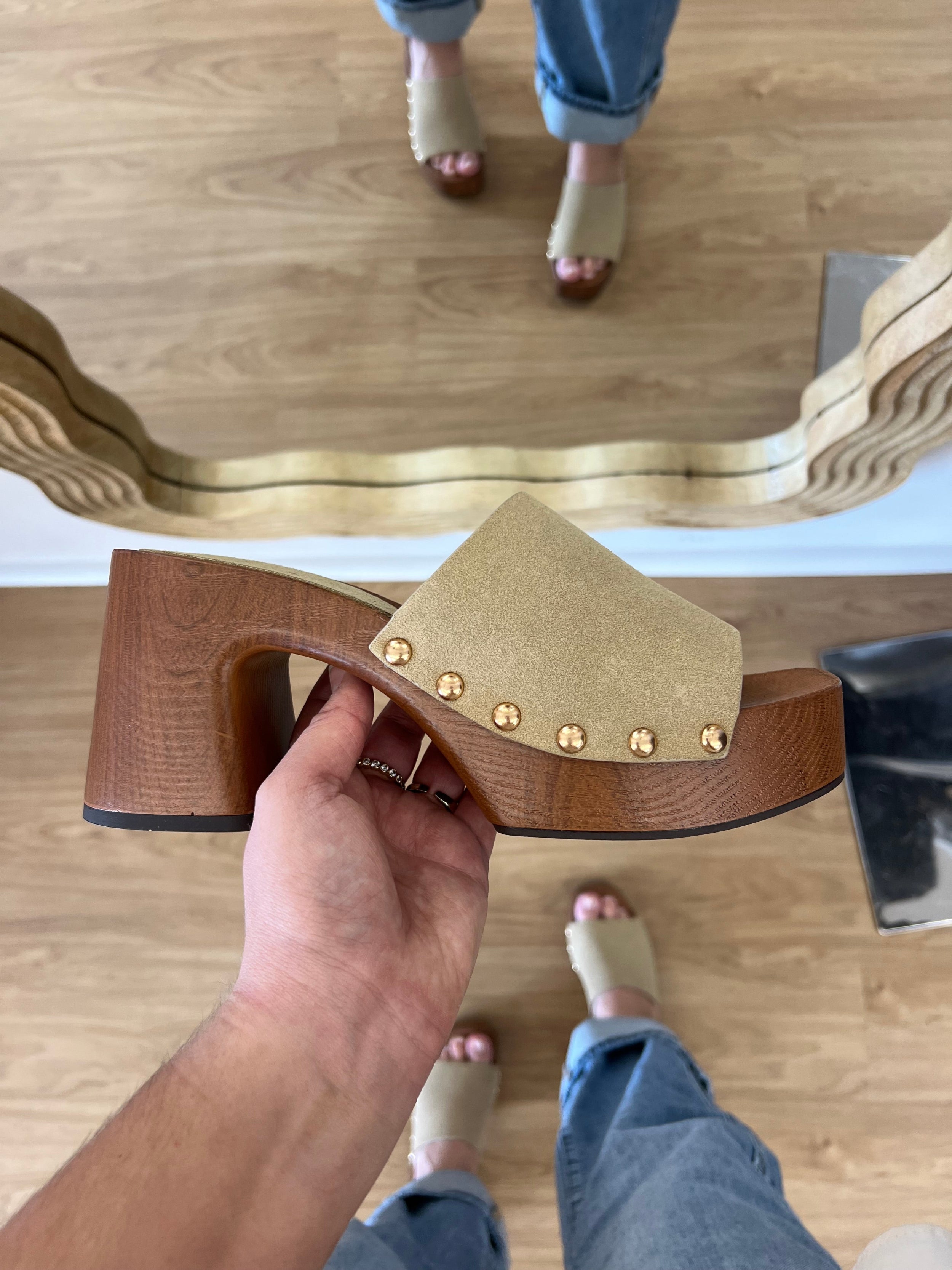 Vegan Suede, Block Heel, Stud Detailing, 3.5 inch heel, 