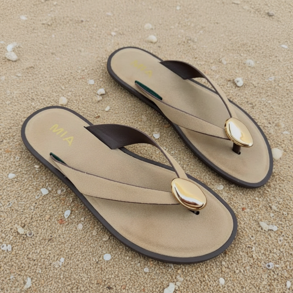 SANDAL, FLIP FLOP, GOLD METAL FLIP FLOP,