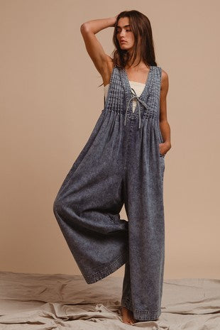 Denim Acid Boho Wide-Leg Jumpsuit