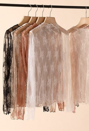 Floral Lace Mesh Mockneck Top