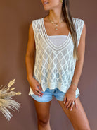 Crochet tank, v neck tank, cover up, POL tank, layering tank, cream tank, white tank 