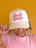 Poppy & Pine, trucker hat, embroidered hat, polka dot hat, sunday funday, cute, fun, girly, summer, vacation