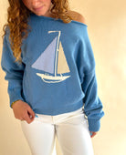 blue sweater, sailboat sweater, summer sweater, beach sweater, summer clothe, fun clothe, boutique, boutique fashion, southern Maryland, SOMD