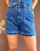 Jean Short, twill edge short, scallop short, scallop denim short, denim set, jean set, denim short 