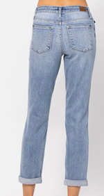 Judy Blue Mid-Rise Bleach Wash Boyfriend Jean