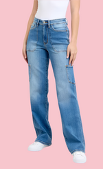 Judy Blue High Rise Medium Wash 90's Straight Leg Cargo Jean