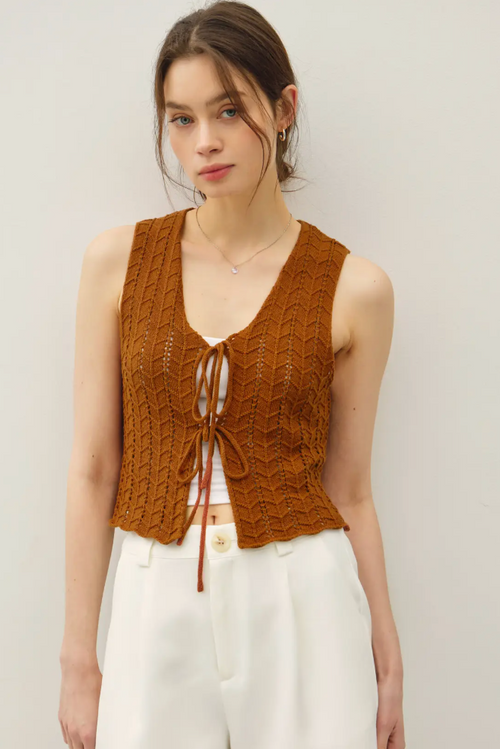 Cropped Tie-Front Sweater Vest