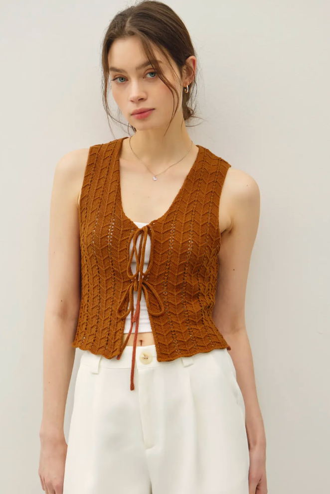 Cropped Tie-Front Sweater Vest