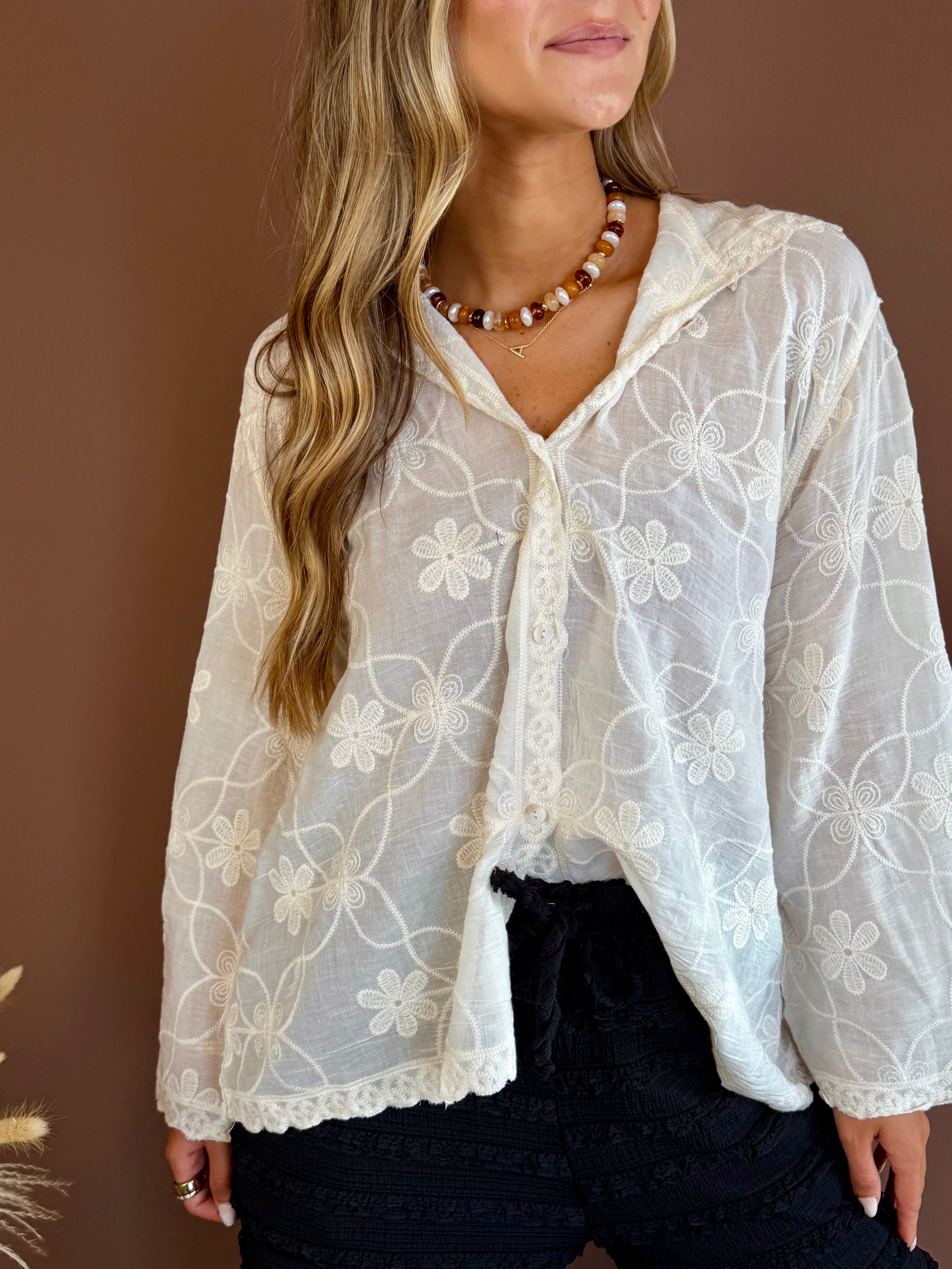 sheer flower hoodie, POL hoodie, cover up, flower hoodie, white hoodie, white cover up, sheer white top, flower top
