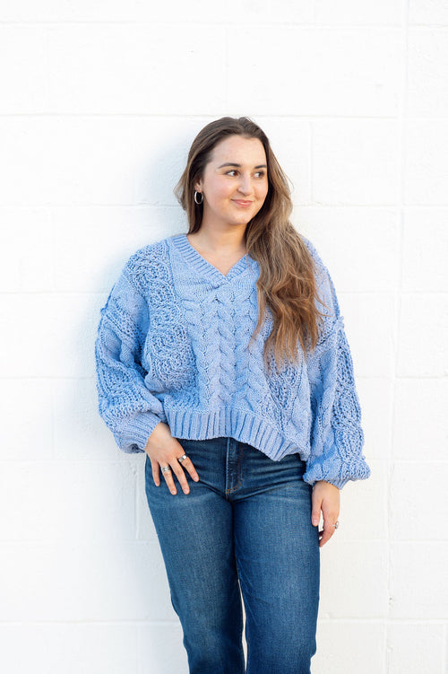 POL Semi-Cropped Chenille Knitted Sweater