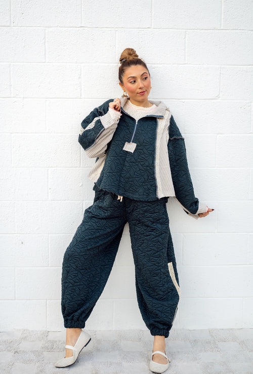 POL Charcoal Quilted Quarter Zip Hoodie