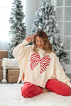 Embroidered Candy Cane Bow Crewneck