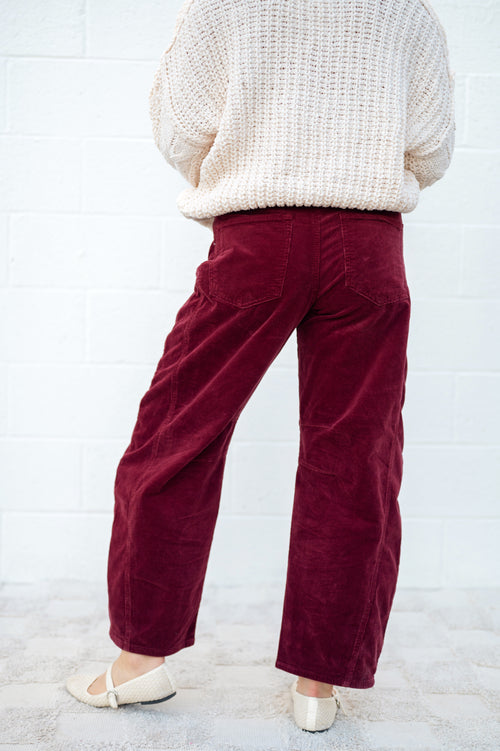 RISEN Wine Corduroy Stretch Barrel Jean