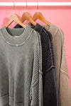DOORBUSTER: Mineral Washed Oversized Crop Ribbed Sweater