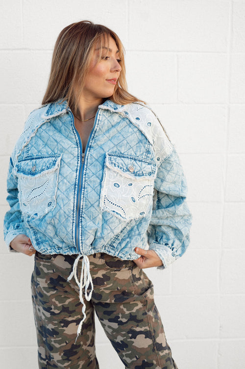 POL Quilted Lace Trucker Jacket