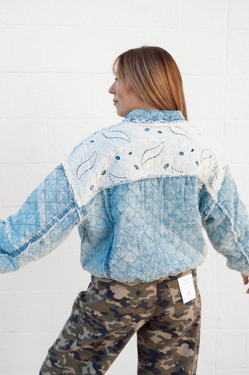 POL Quilted Lace Trucker Jacket