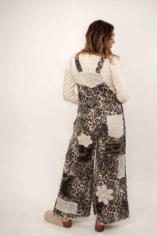 POL Leopard Patchwork Overalls