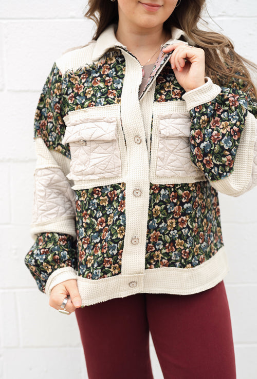 POL Vintage Bloom Quilted Patchwork Jacket