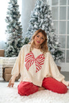 Embroidered Candy Cane Bow Crewneck