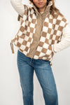Taupe Checkered Sherpa Vest
