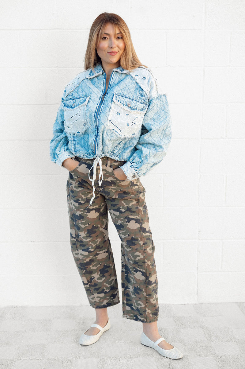 POL Quilted Lace Trucker Jacket