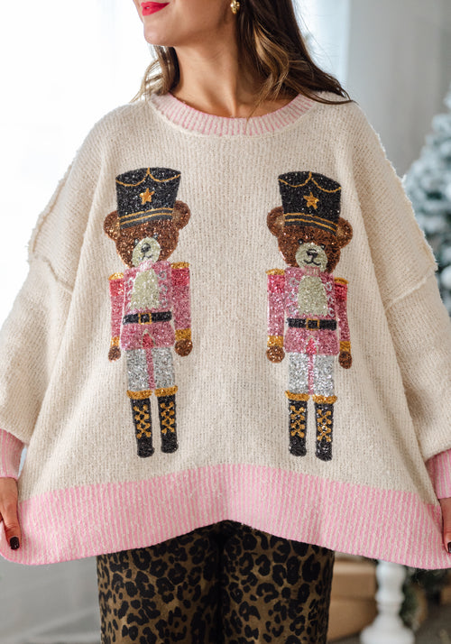 Sequin Bear Nutcracker Sweater