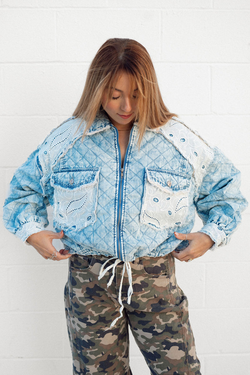 POL Quilted Lace Trucker Jacket