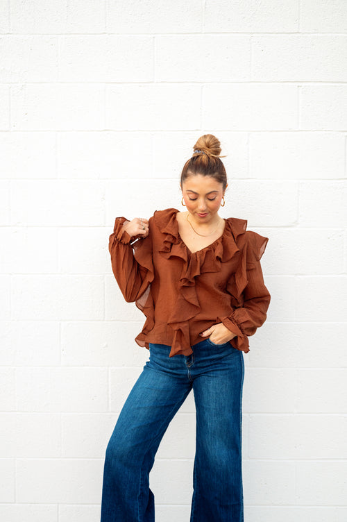 Warm Brown Flutter Blouse
