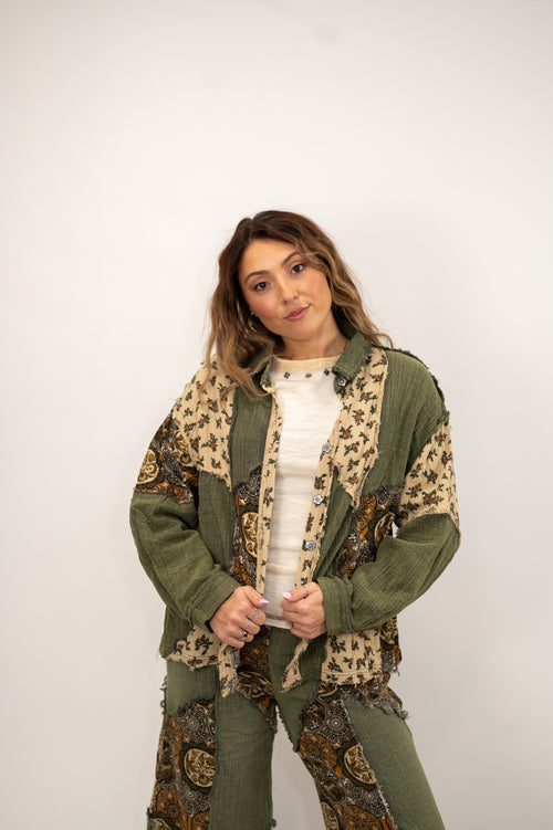 POL Olive Grove Boho Button-Up