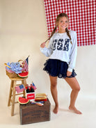 USA Embroidery, Denim Patchwork, 4th of July, Crewneck, Sweatshirt, Girly, Stars, America
