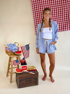 USA Embroidery, American Flag, 4th of July, Pinstripe, Button Down, America