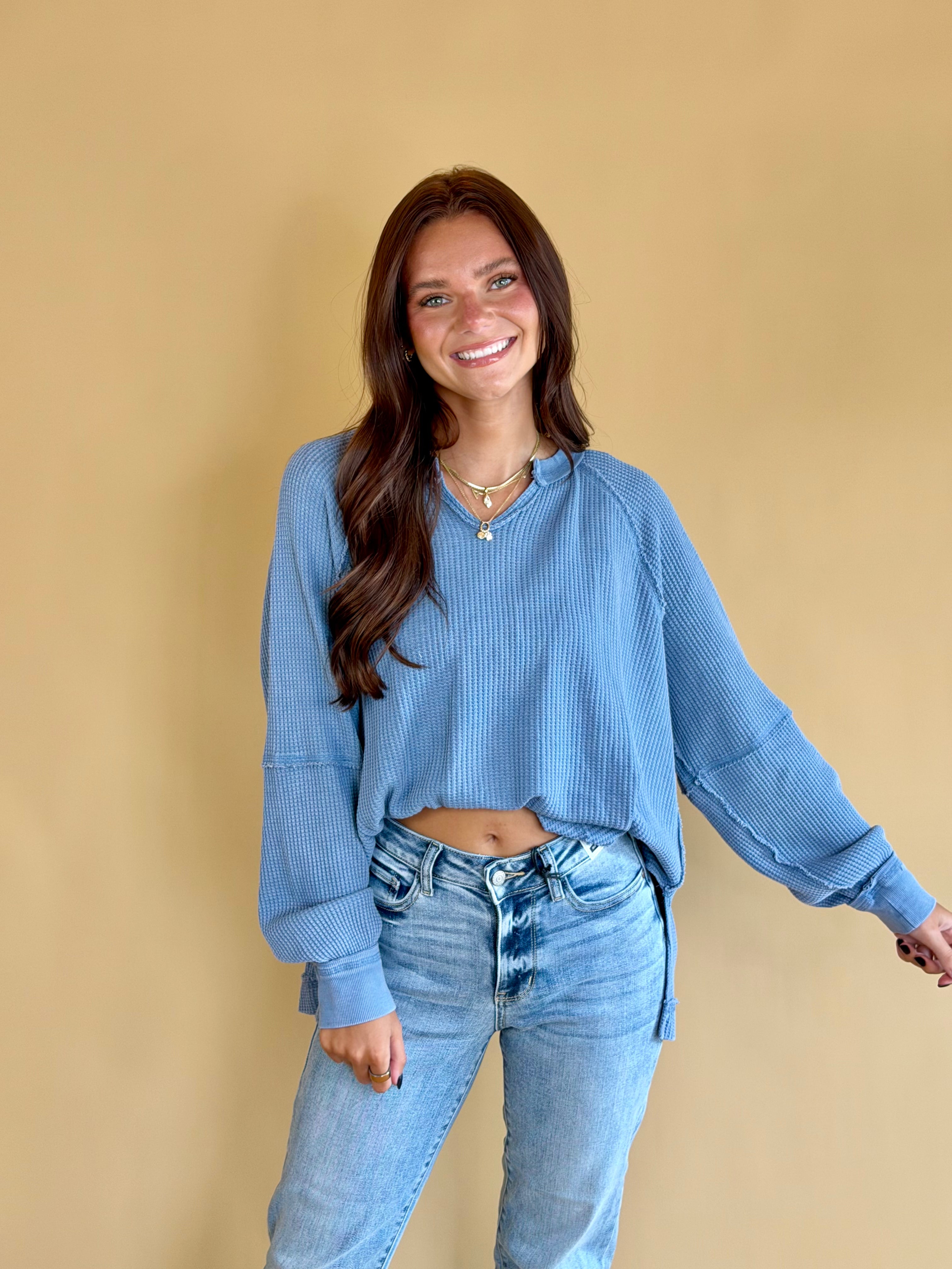 Waffle knit top, long sleeves, basics for fall, fall fashion, waffle knit long sleeves, casual wear, comfy clothes, back to school