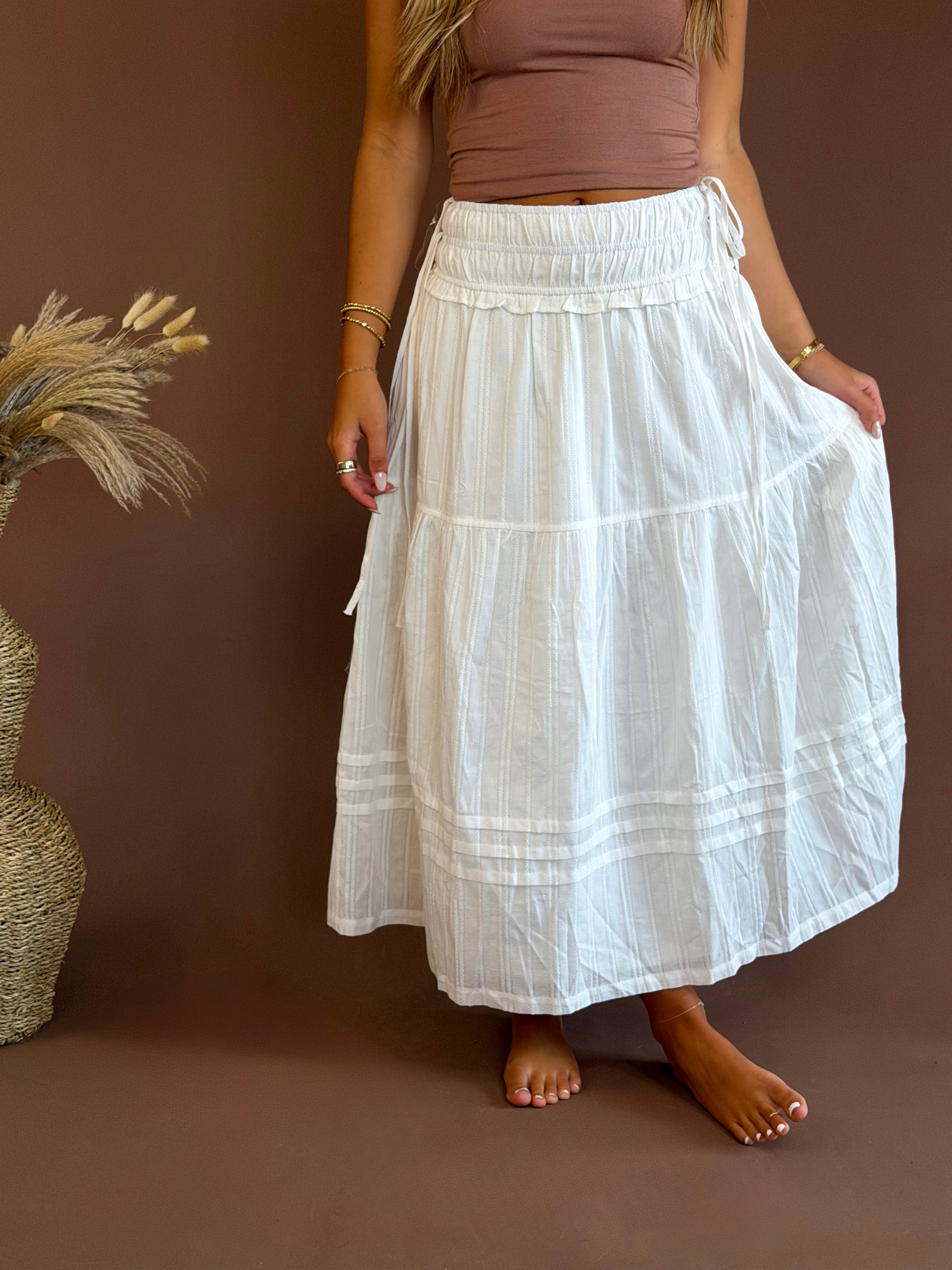 White maxi skirts, maxi skirts, white skirt, smocked skirt, side tie skirt, long skirts, flowy skirts