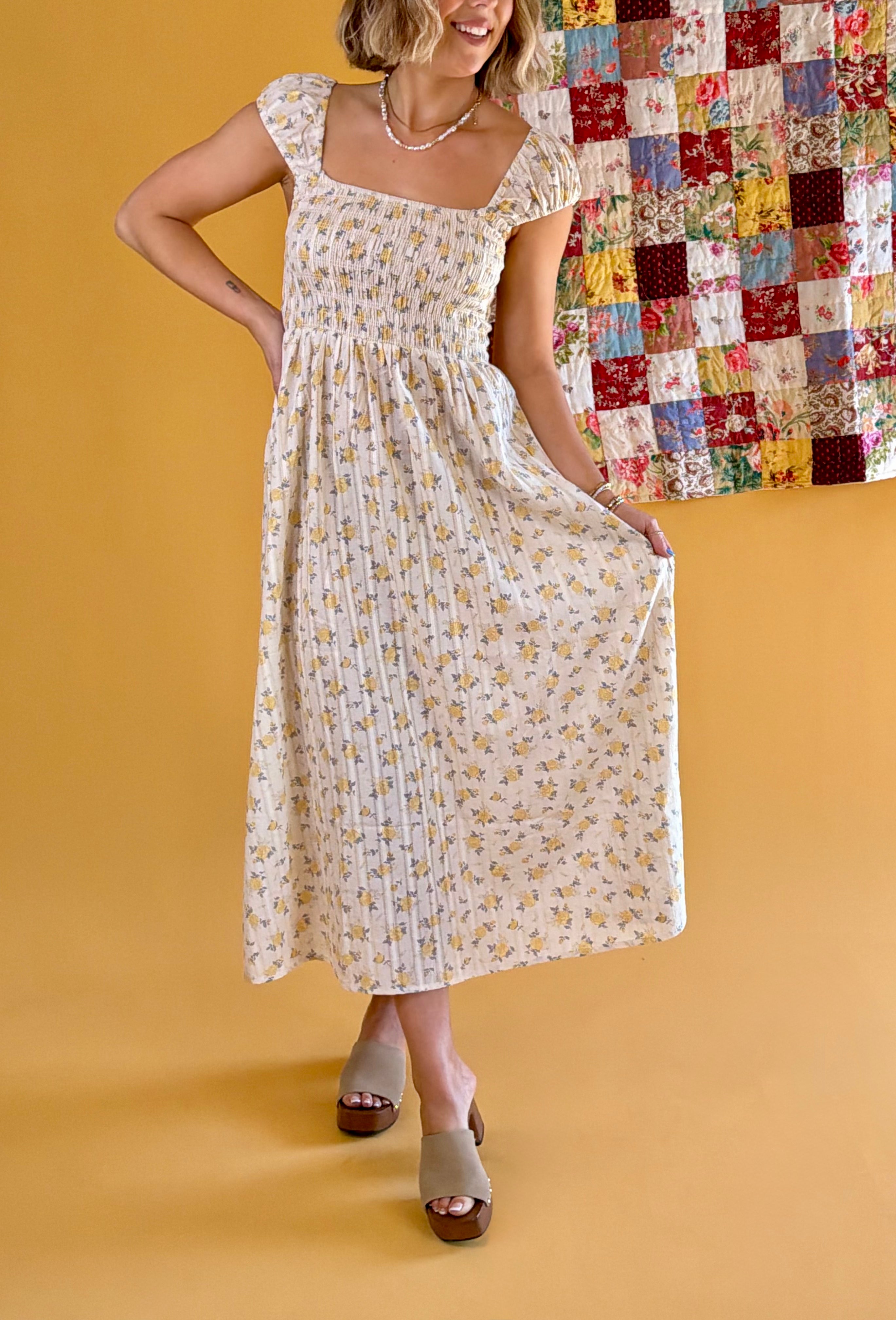 Floral Dress, Yellow Flowers Dress,  Flowy Summer Dress, Summer dress,  Cute Summer Dress, Modest Dress, Modest Dress For Summer