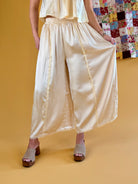 Satin Pants, Yellow Pants, Summer Pants, Wide Pants, Pants With Lace Details, Comfortable Pants