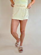 Yellow tie waist skort, summer skirt, pale butter yellow, wrap skirt 