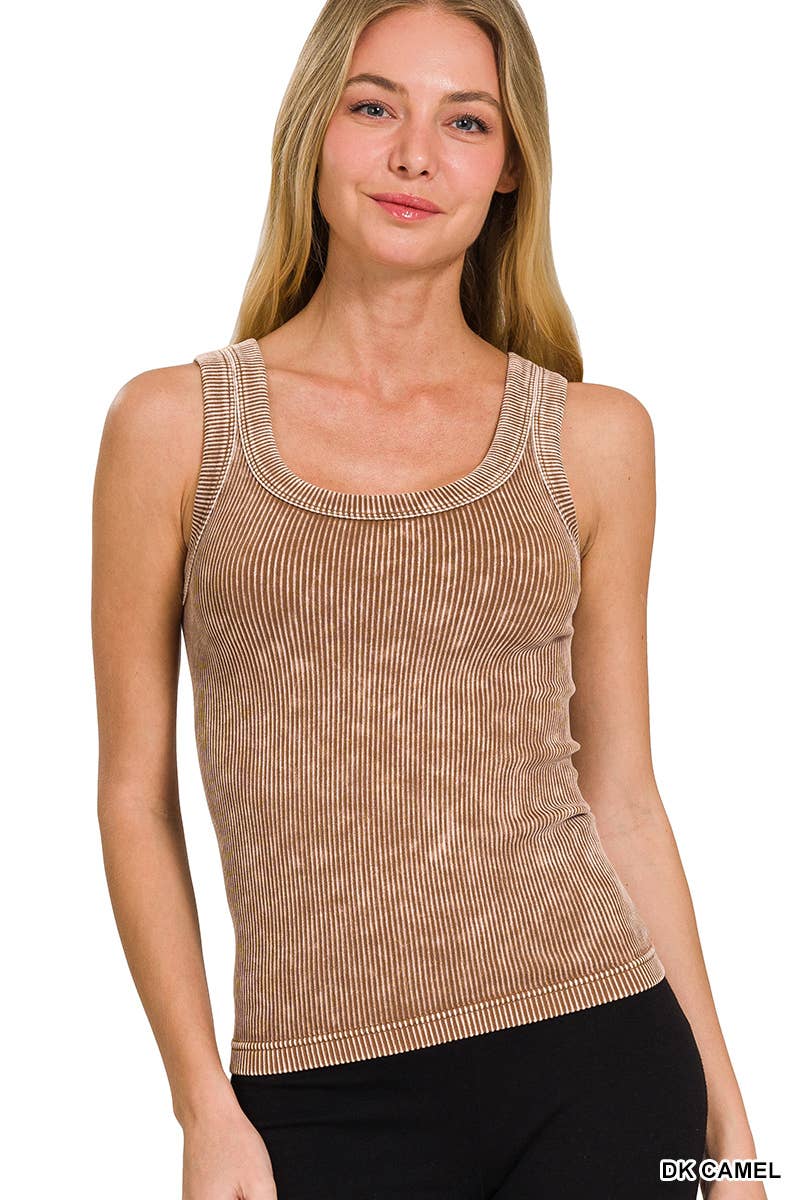 Kelly 2 Way Neckline Washed Ribbed Cropped Tank Top