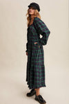 Green Plaid Tiered Holiday Maxi Dress