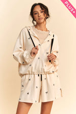 PLUS Ribbon Embroidery Zip Front Jacket: Cream